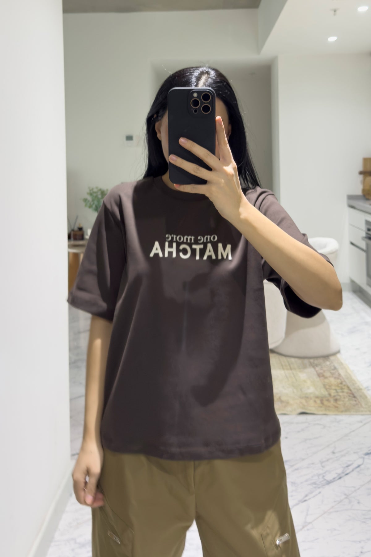 One More Matcha Yazılı Tişört SY-3607-Kahve