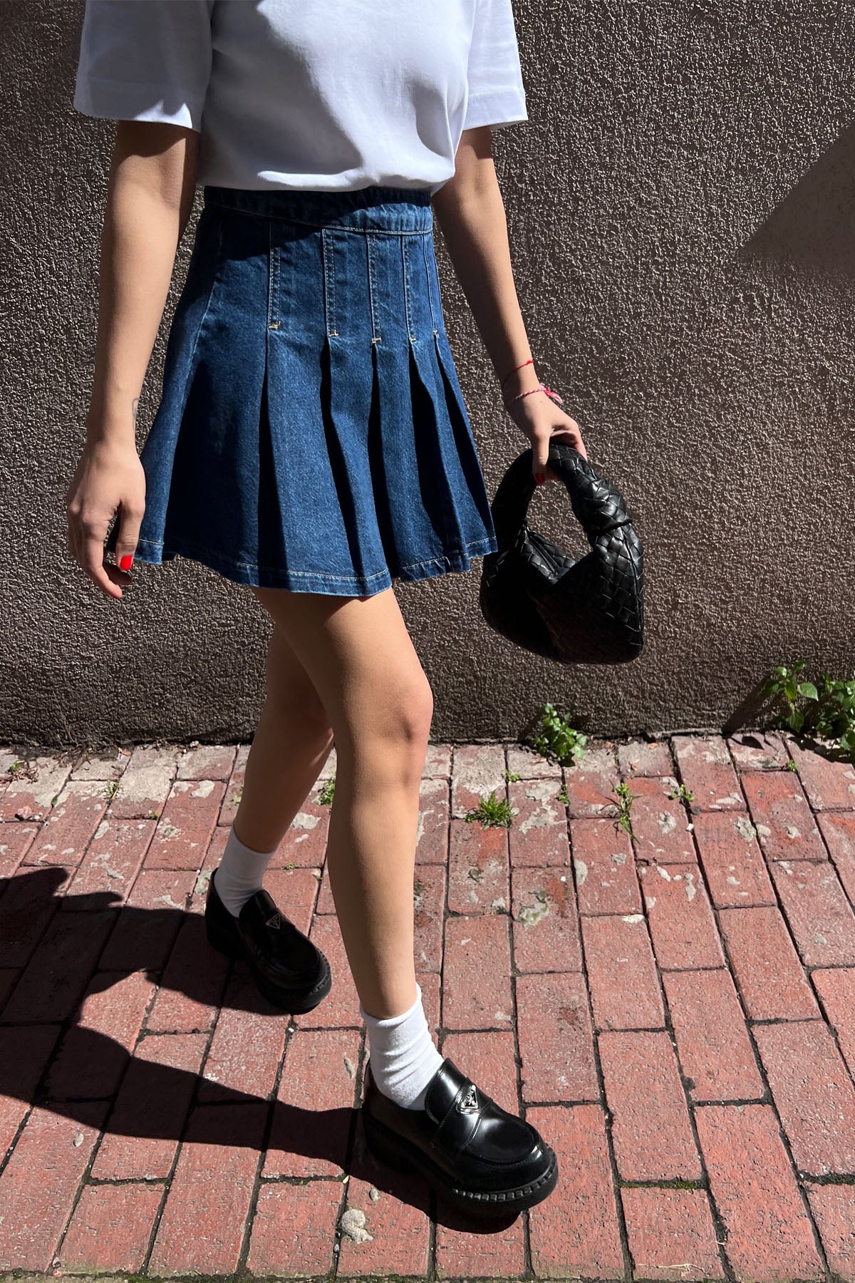 Mavi Pileli Mini Kot Etek SY-0298-Mavi