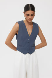 Petrol Mavisi Düğmeli Yelek SY-2425-Petrol Mavisi