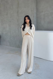 Bej Alice Gömlek Ve Bol Kesim Pantolon Takım SY-3095-Bej