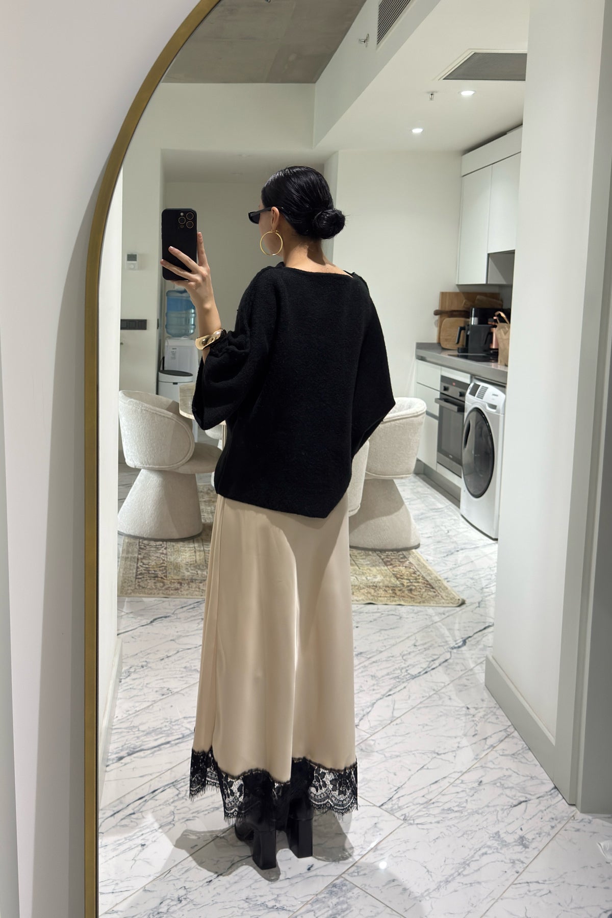 Krem Dantel Detaylı Maxi Saten Etek SY-3600-Krem