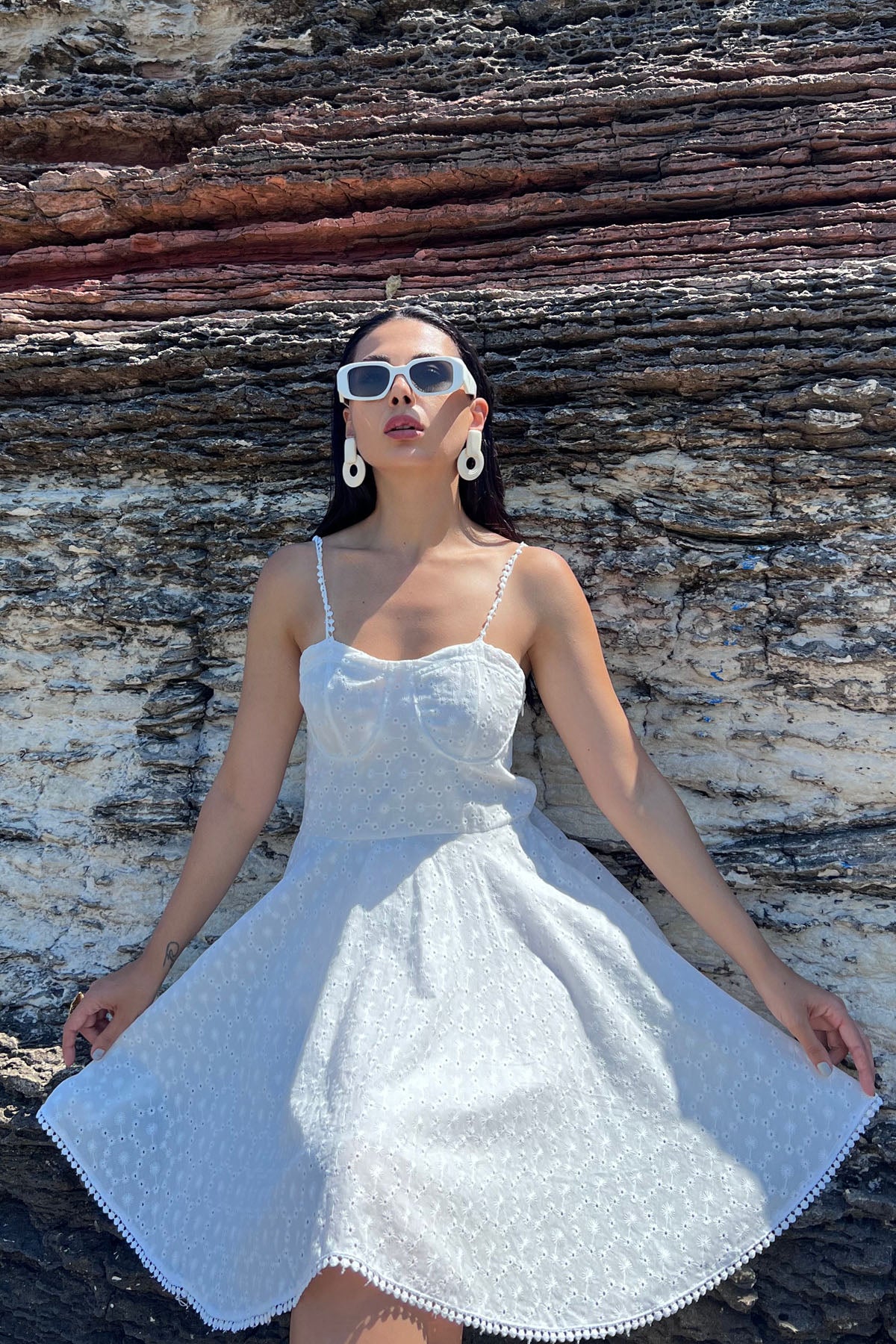 Beyaz Askılı Fisto Mini Elbise SY-0803-Beyaz