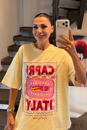 Sarı Capri Italy Baskılı Tişört SY-3762-Sarı