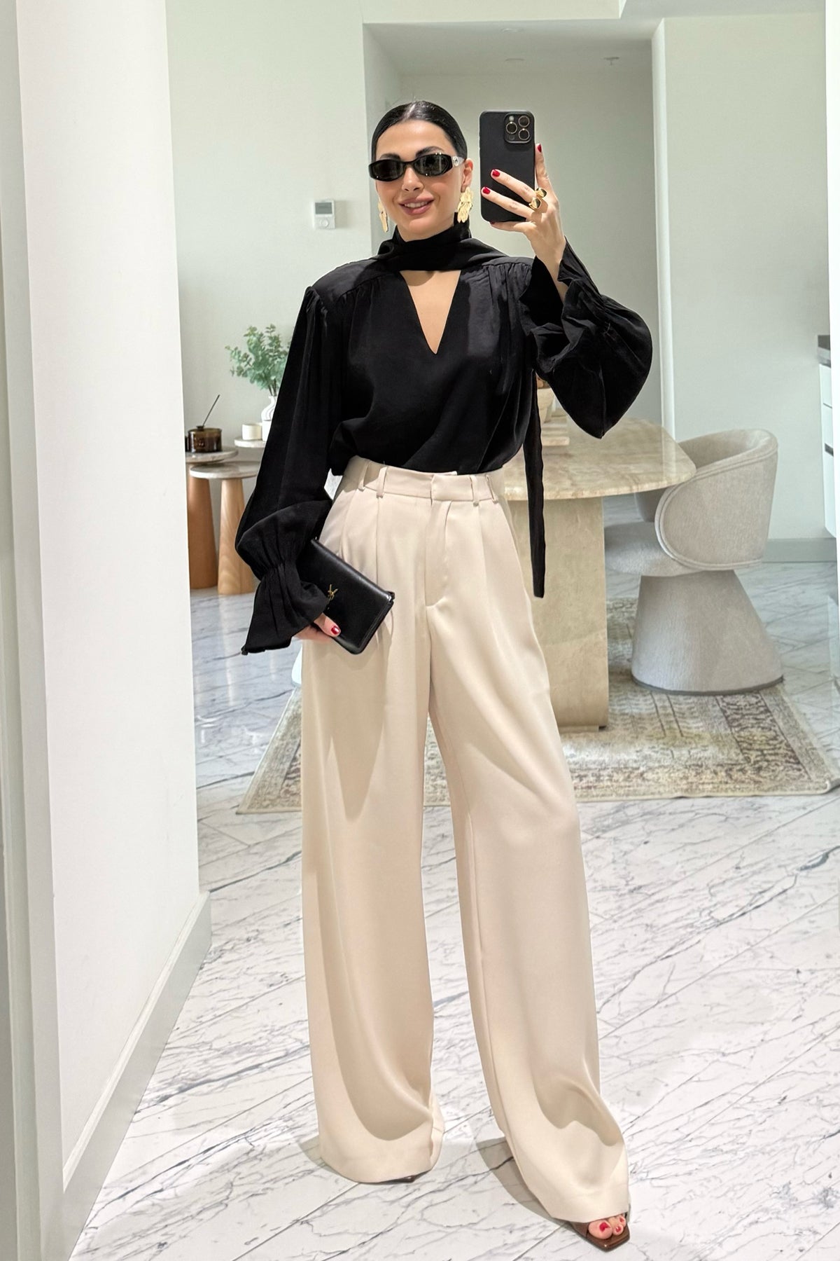 Vatkalı Şal Detaylı Siyah Bluz SY-3658-Siyah