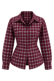 Bordo Bağcıklı Vatkalı Ekose Gömlek SY-3921-Bordo