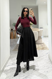 Siyah Taka Detaylı Pareo Kloş Etek SY-3536-Siyah