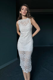 Taş Astarlı Dantel İşlemeli Sıfır Kol Elbise SY-0341-Taş