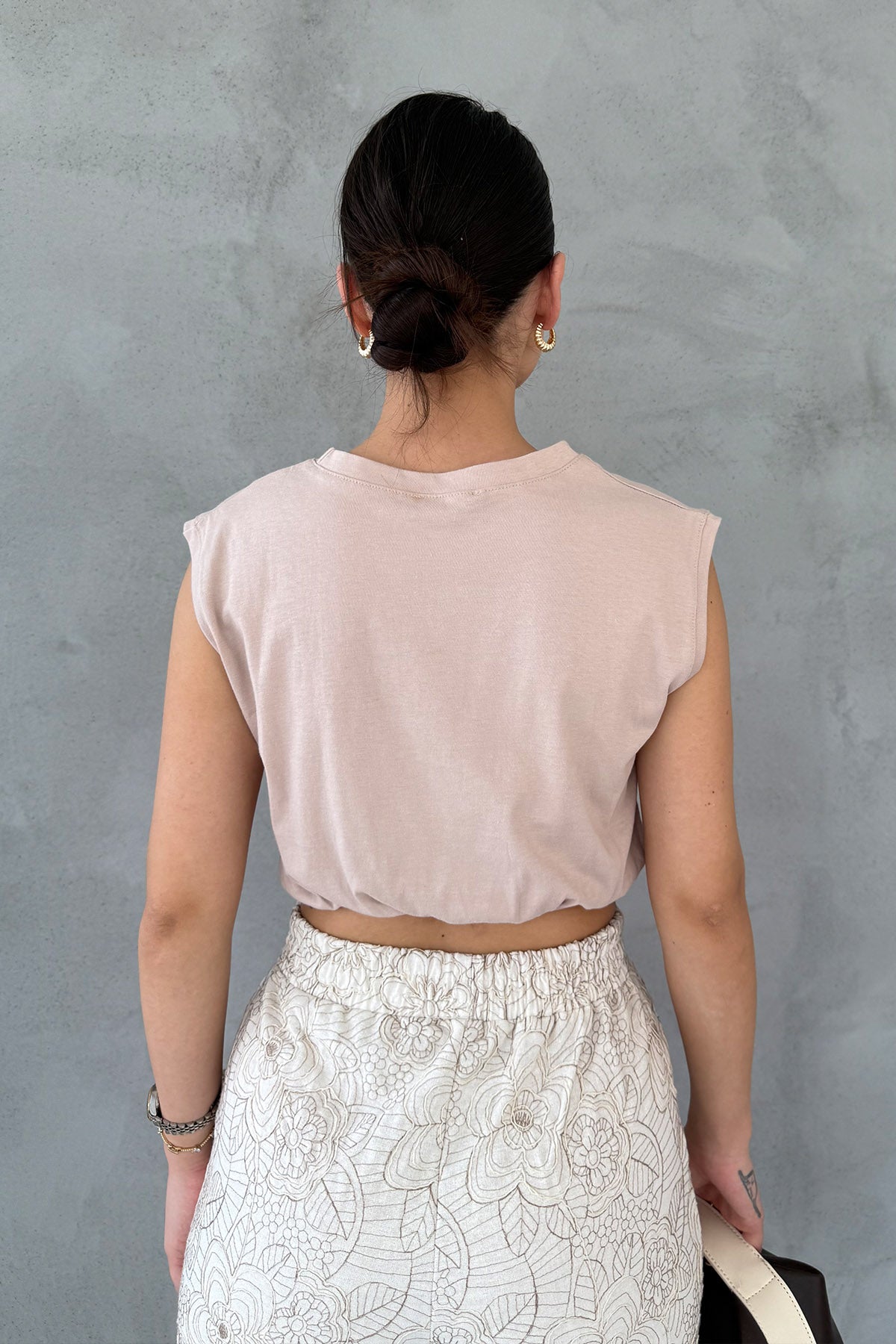 Bej Beli Lastikli Crop SY-1630-Bej