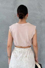 Bej Beli Lastikli Crop SY-1630-Bej