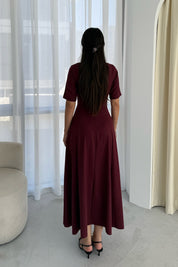 Bordo Parçalı Maxi Elbise SY-3066-Bordo