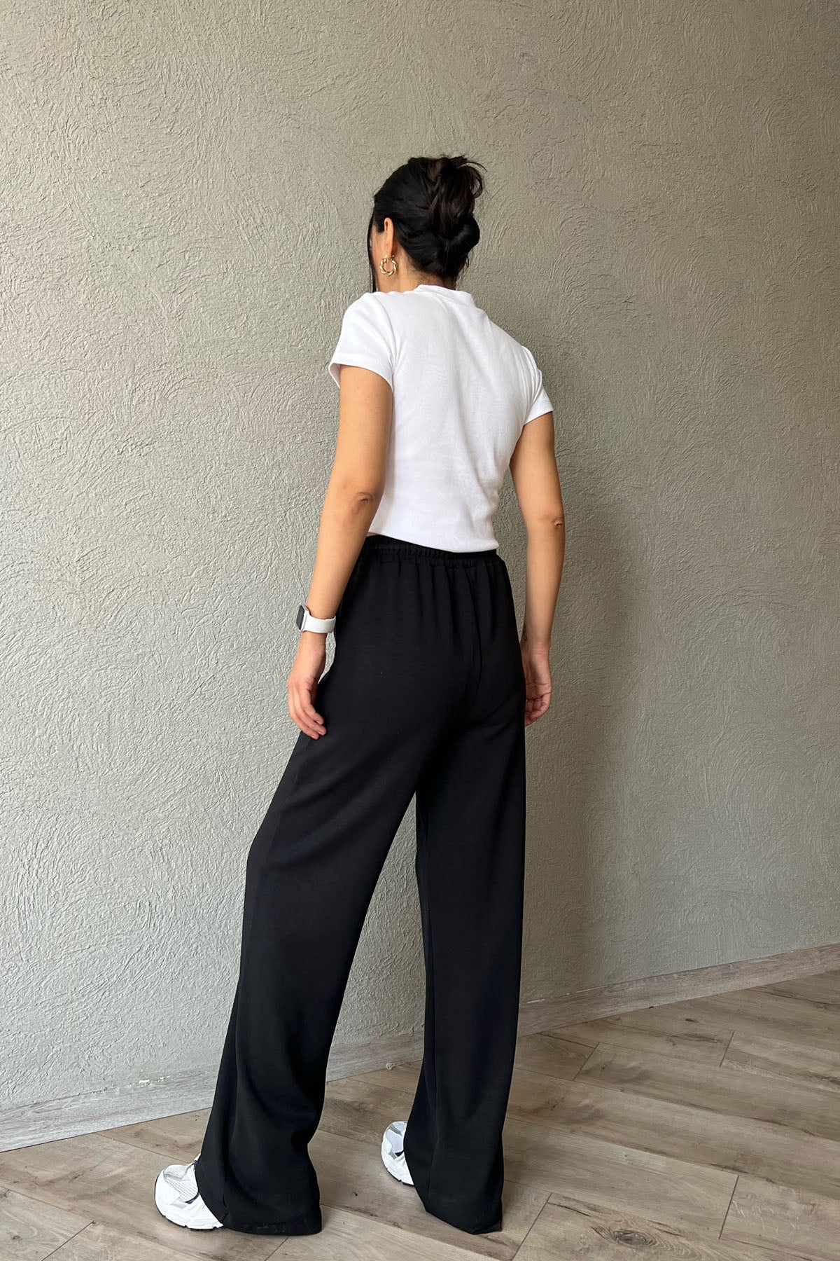 Siyah Beli Lastikli Bol Paça Modal Kumaş Eşofman SY-1230-Siyah
