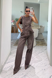 Brown Denim Yelekli Pantolon Takım SY-3853-Kahverengi