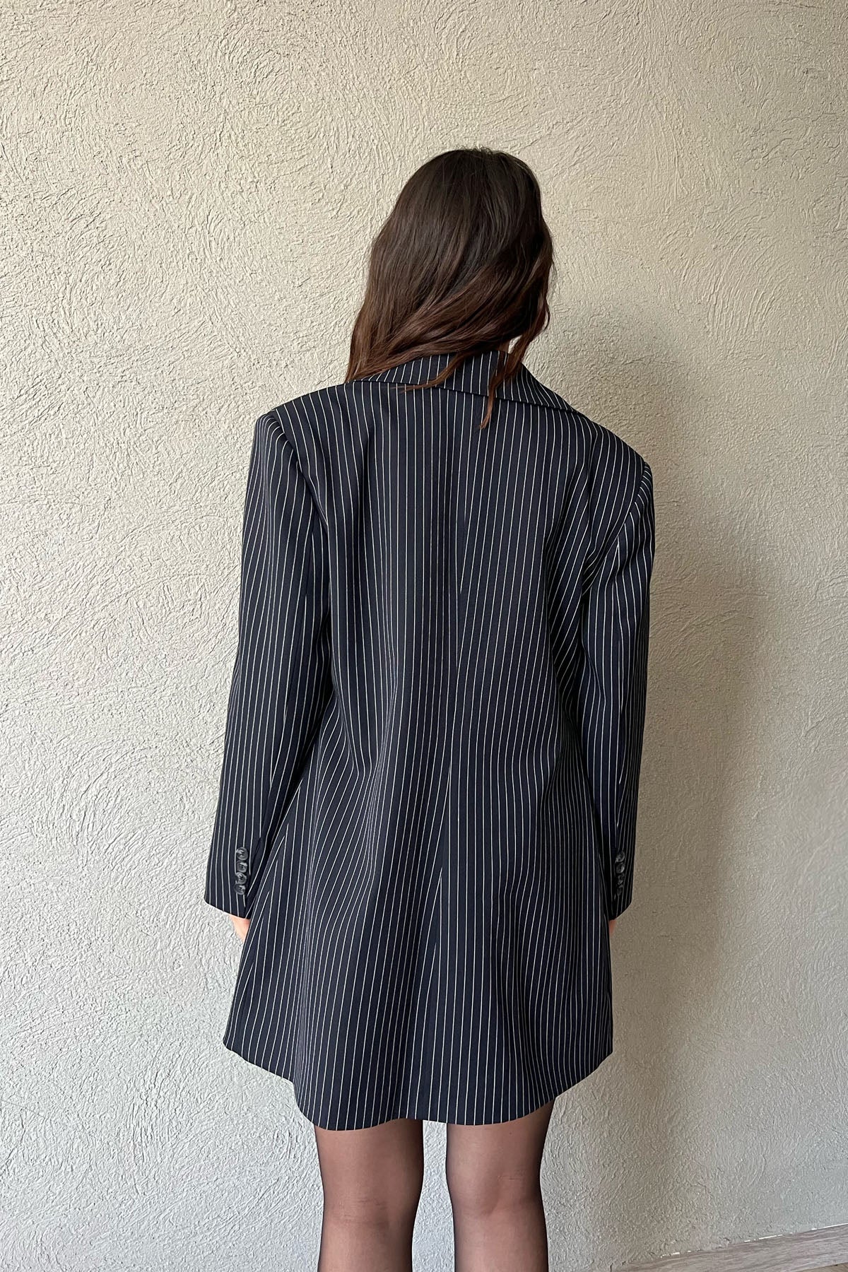 Lacivert Tasarım Uzun Çizgili Blazer Ceket SY-0950-Lacivert