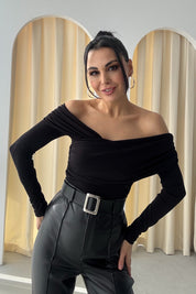 Siyah Çapraz Yakalı Bluz SY-3474-Siyah