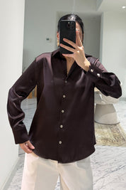 Kahve Basic Premium Saten Gömlek SY-3684-Kahverengi