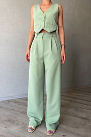 Yeşil Özel Dikim Yelek ve With Vest Pantolon Takım SY-1841-Yeşil