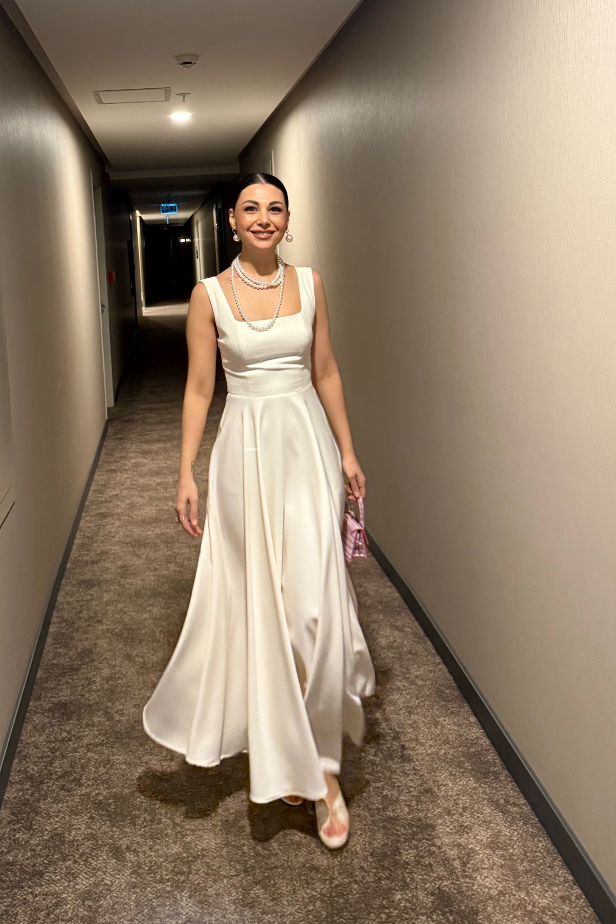 Ekru Kare Yaka Füsun Prenses Elbise SY-3649-Ekru