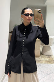 Beli Oturmalı Klasik Yaka Siyah Gömlek SY-3589-Siyah