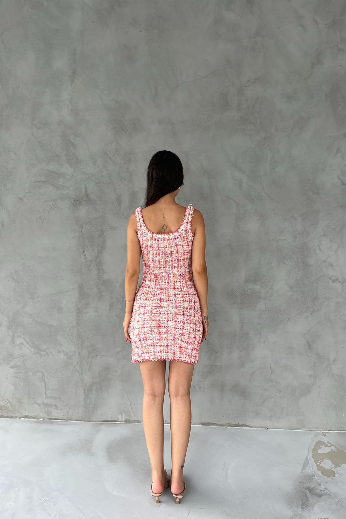 Pembe Triko Tüvit Kısa Elbise SY-2386-Pembe