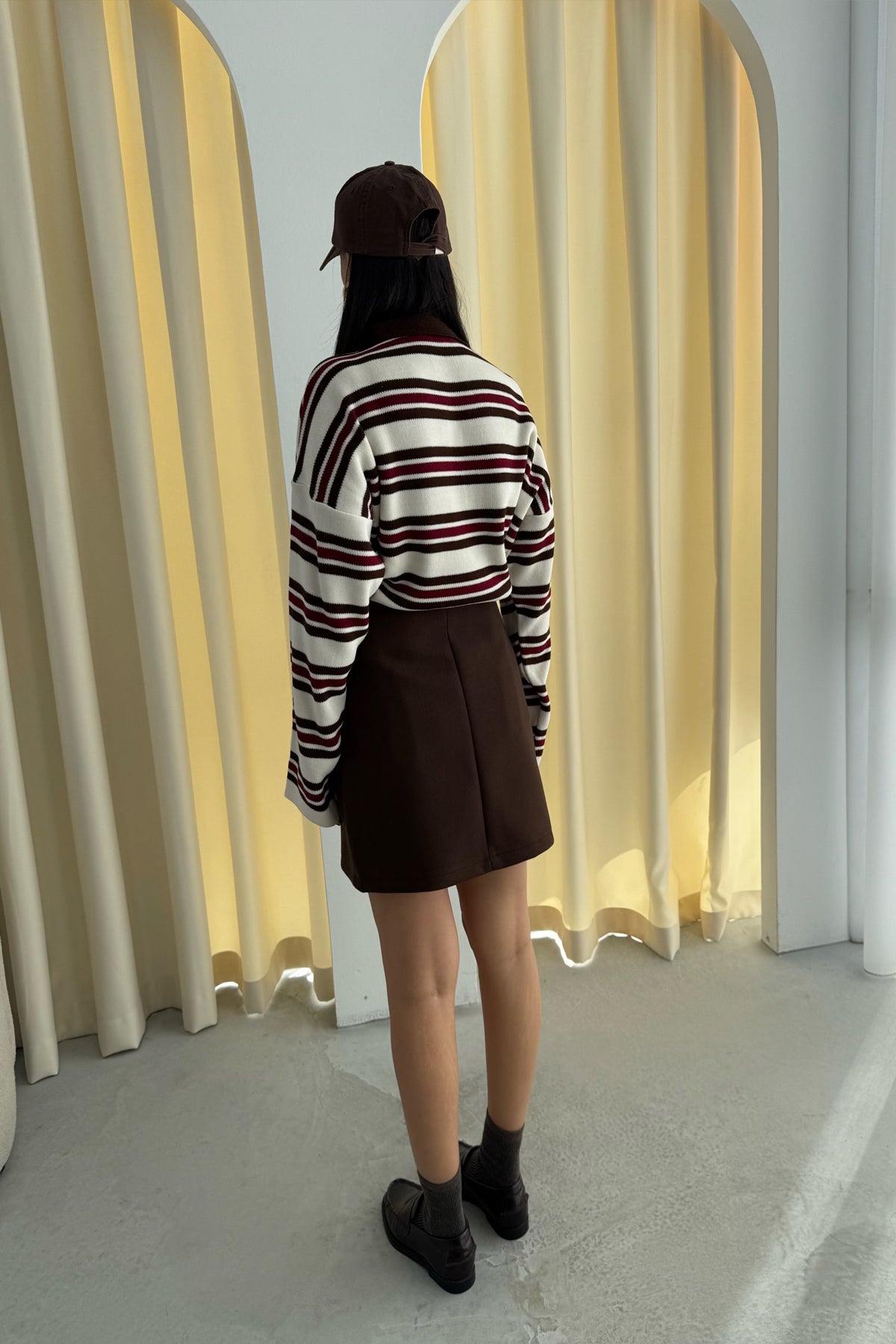 Kahve Kısa Kaşe Etek SY-3480-Kahverengi