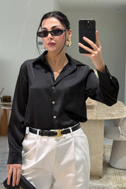 Siyah Basic Premium Saten Gömlek SY-3684-Siyah