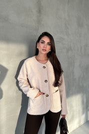 Bej Düğmeli Sakallı Kaşe Ceket SY-2731-Bej