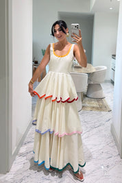 Renkli Biyeli Pinterest Tasarım Elbise SY-3793-Bej