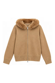Peluş Detaylı Camel Kapüşonlu Hırka SY-3908-Camel