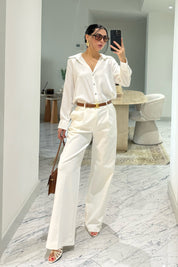 Beyaz Basic Premium Saten Gömlek SY-3684-Beyaz