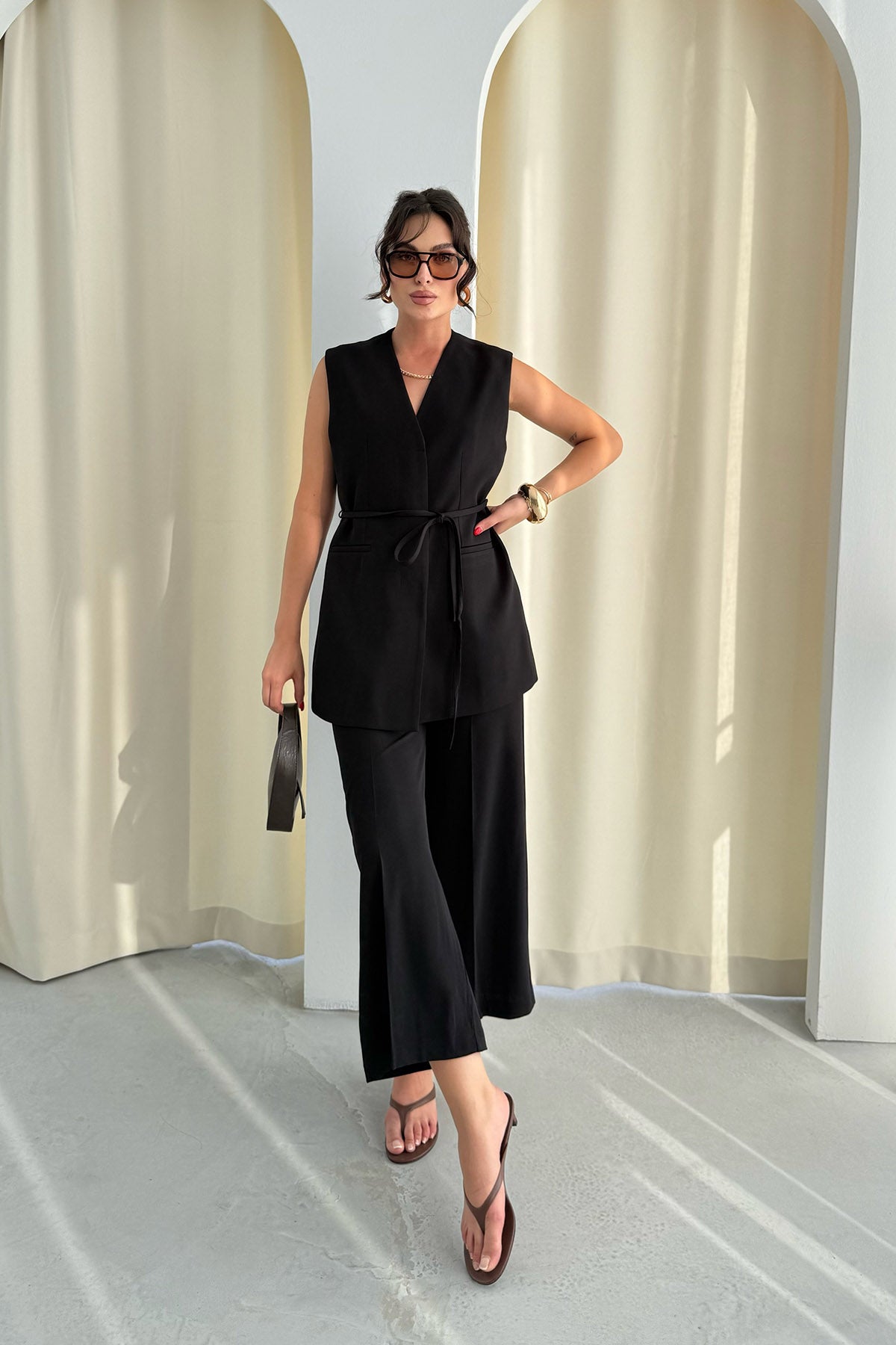 Siyah Yandan Fermuarlı Palazzo Pantolon SY-3278-Siyah