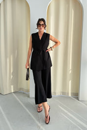 Siyah Yandan Fermuarlı Palazzo Pantolon SY-3278-Siyah