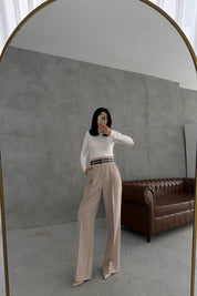 Bej Çift Kemerli Premium Palazzo Pantolon SY-3471-Bej