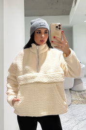 Bej Dik Yaka Peluş Sweat SY-3510-Bej