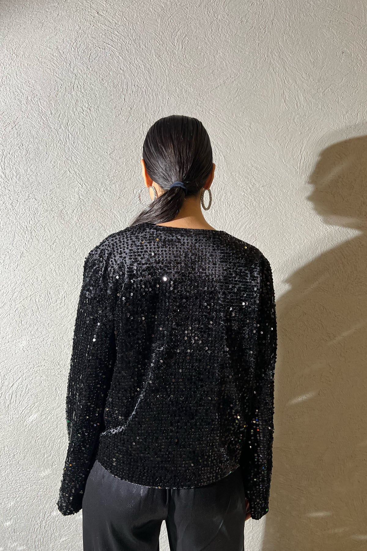 Siyah Pullu Astarlı Yuvarlak Yaka Ceket SY-1383-Siyah