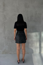 Siyah Kemerli Gizli Cep Detaylı Deri Etek SY-2485-Siyah