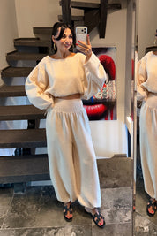 Bej Gipeli Bel Pantolonlu Müslin Takım SY-3783-Bej