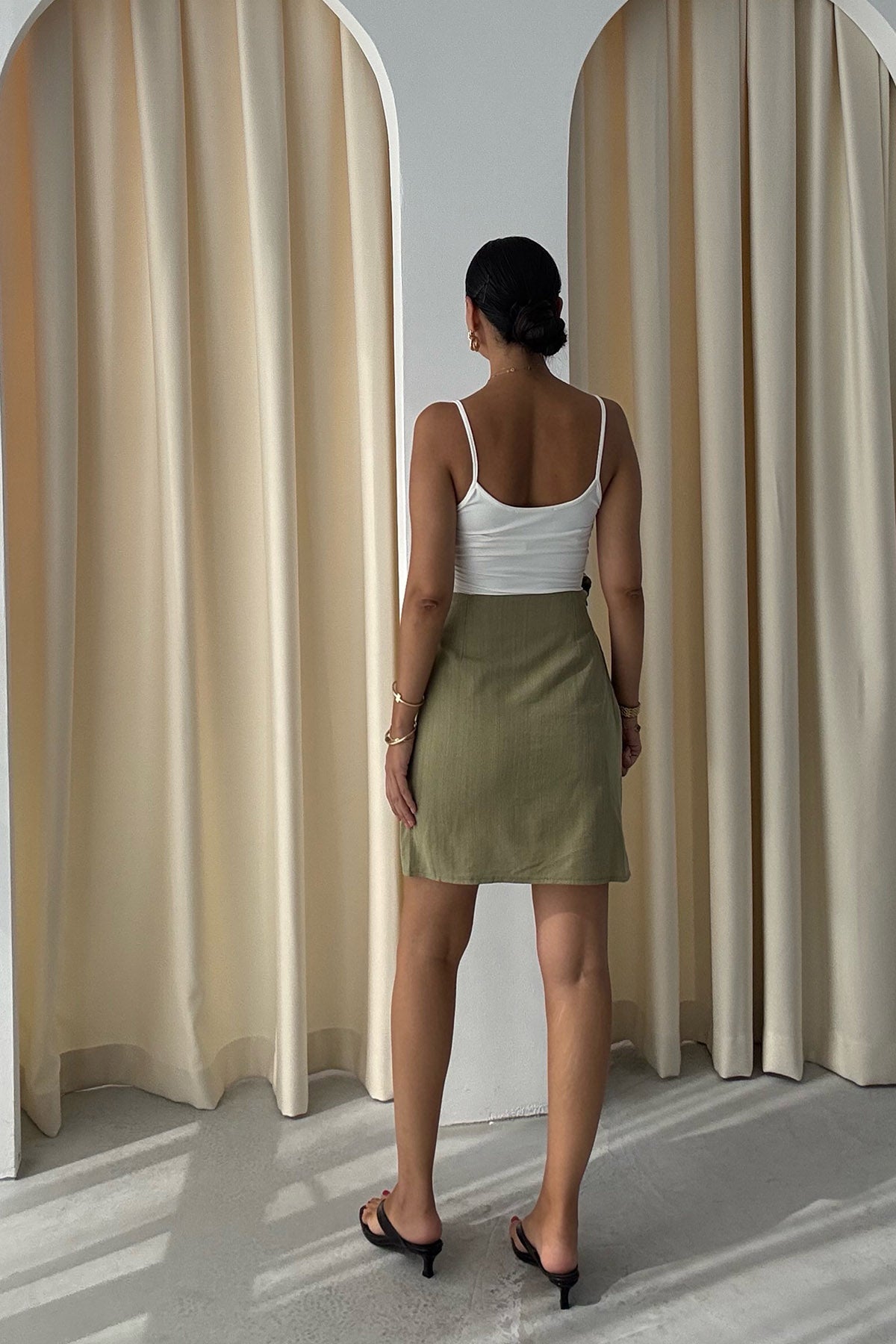 Haki Yandan Bağlamalı Şehir Boy Etek SY-3261-Haki