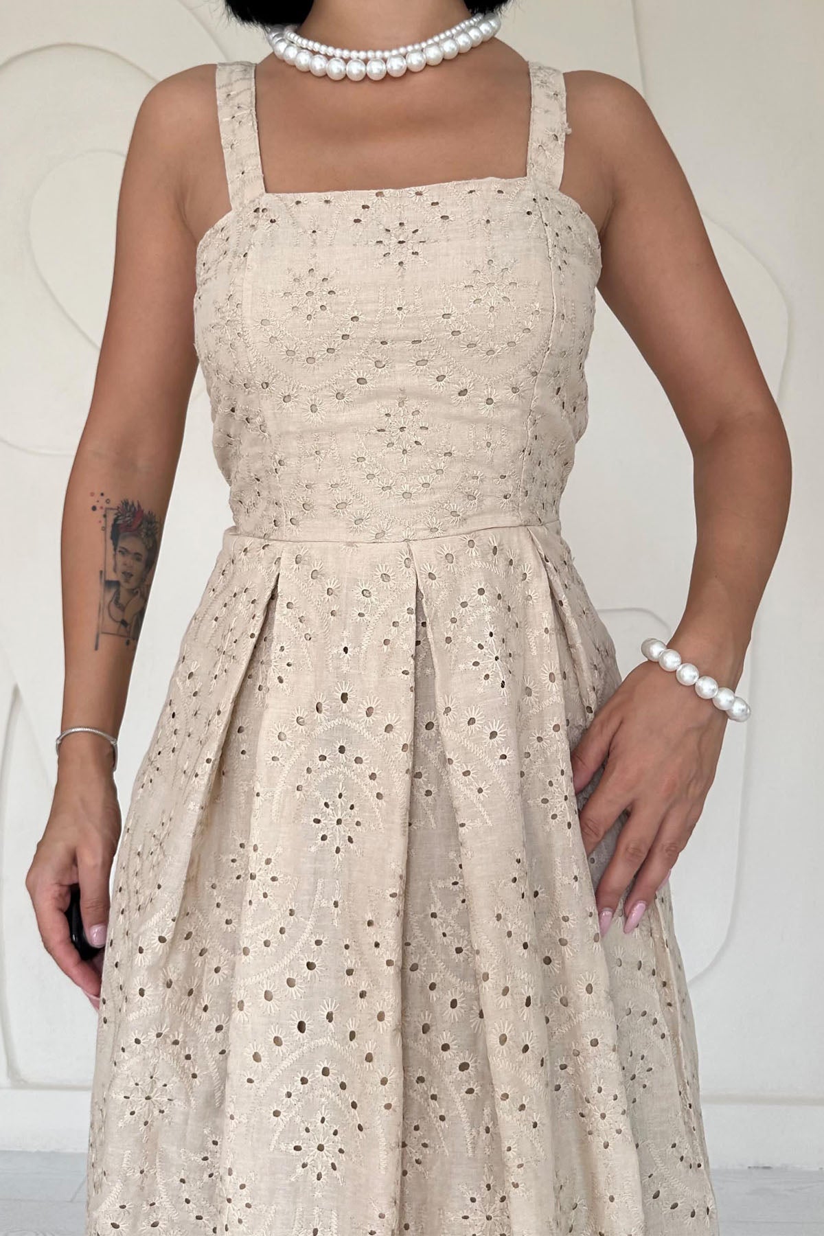 Vizon Askı Aparat Detaylı Brode Elbise SY-2036-Vizon