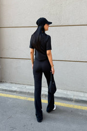 Siyah Modal T-Shirt İspanyol Paça Tayt Takım SY-3314-Siyah