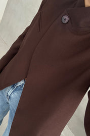 Kahverengi Tek Düğmeli Dik Yaka Detaylı Tasarım Ceket SY-3482-Kahverengi