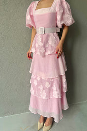 Pembe Tasarım Kat Detaylı Pinterest Lipari Elbise SY-3027-Pembe