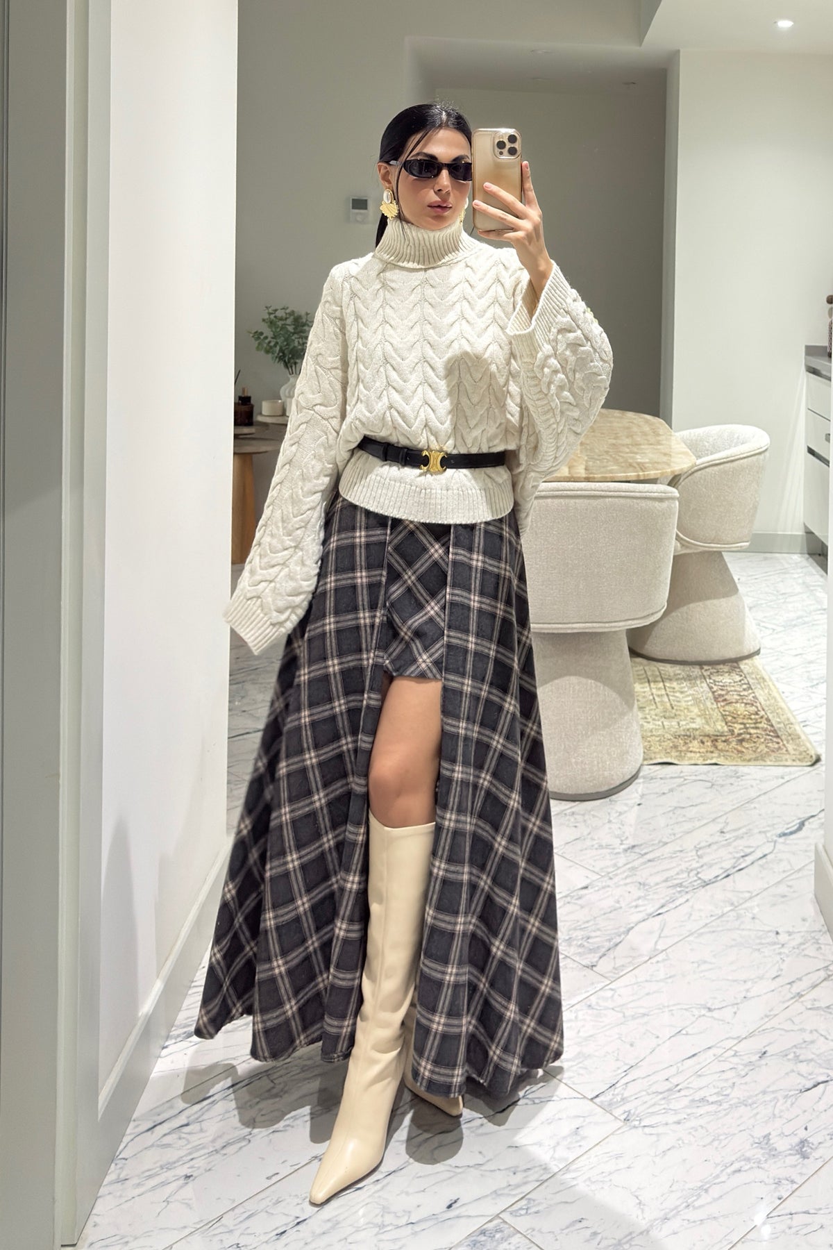 Ekose Desenli Tasarım Etek SY-3603-Antrasit