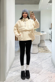 Bej Dik Yaka Peluş Sweat SY-3510-Bej