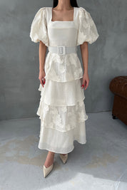 Bej Tasarım Kat Detaylı Pinterest Lipari Elbise SY-3027-Bej