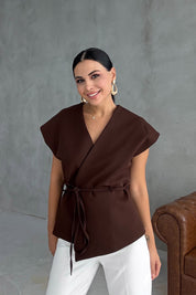 Kahve T kol Bağlamalı Yelek SY-3327-Kahve