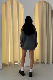 Antrasit V Yaka Oversize Pinterest Triko Kazak SY-3348-Antrasit