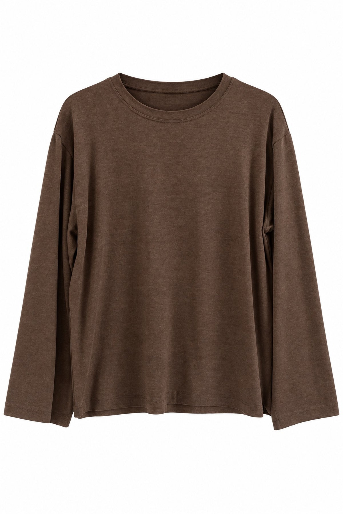 Kahve Bisiklet Yaka Oversize Basic Bluz SY-3899-Kahverengi