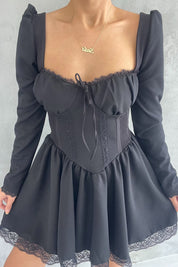 Siyah Dream Korse Detaylı Uzun Kollu Elbise SY-2620-Siyah