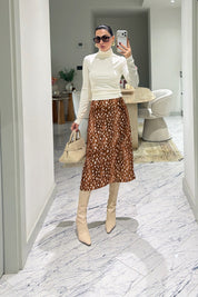 Bambi Desen Saten Midi Etek SY-3886-Bambi