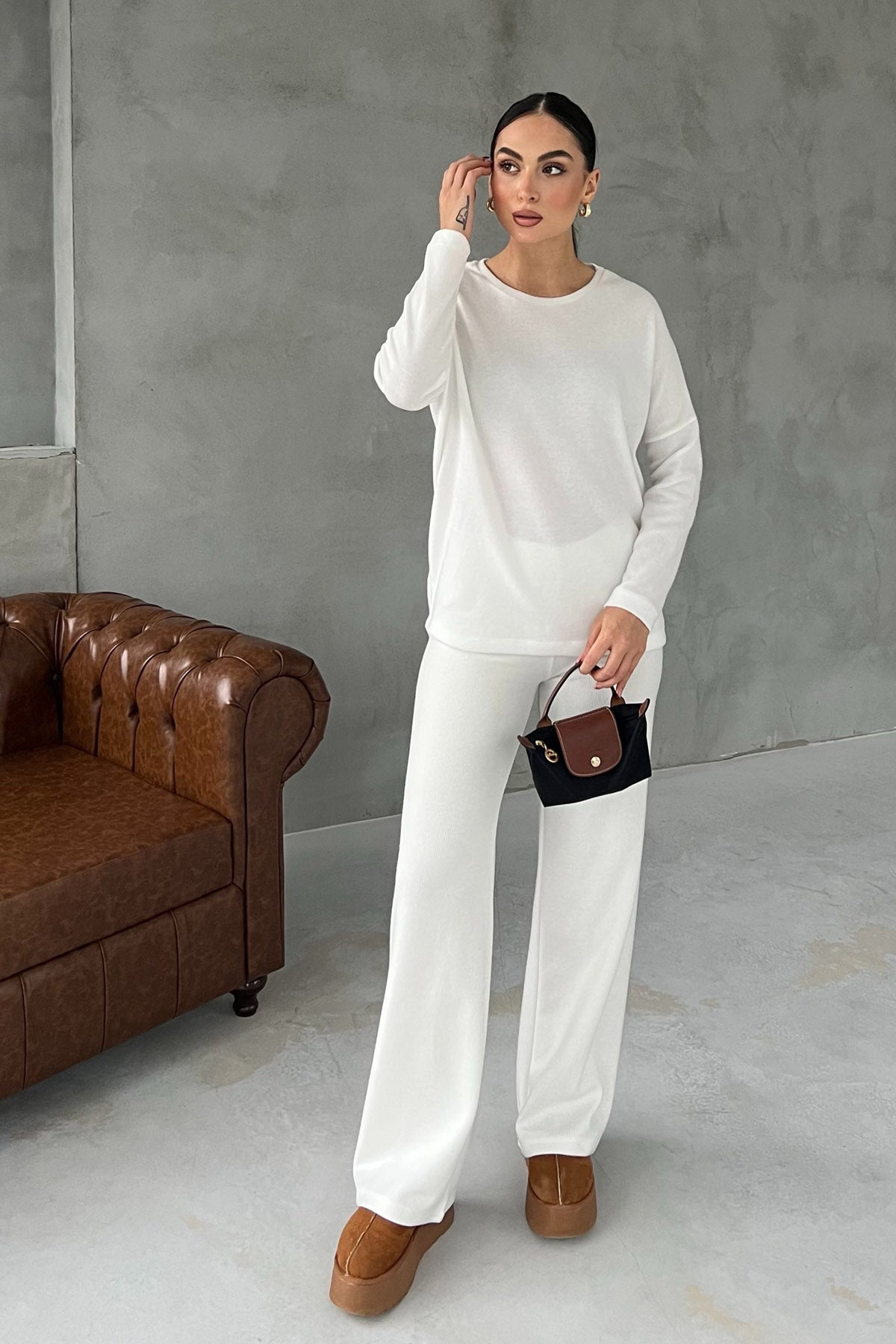 Beyaz Örgü Salaş Pantolon SY-2871-Beyaz